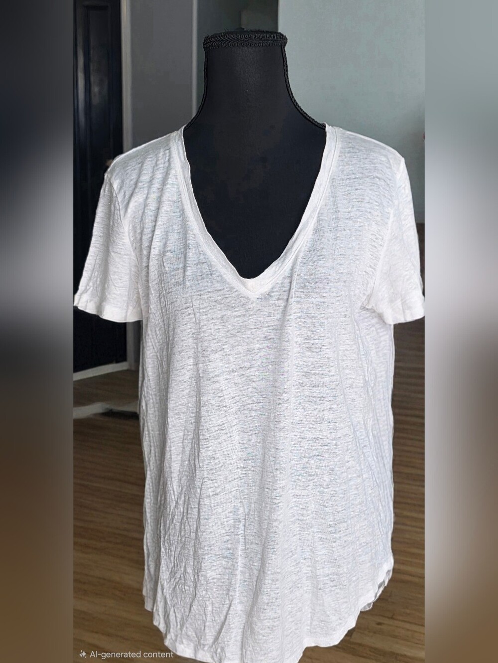 Women's White Linen V-Neck Short Sleeve Top